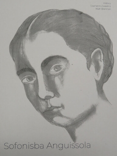 Student pencil sketch of Sofonisba Anguissola connects Renaissance artistry with the courage to forge an individual path.