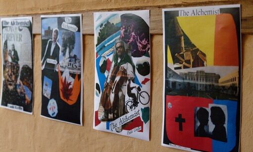 Student collages for The Alchemist showcase visual storytelling, bridging literary analysis with imaginative artistic expression.