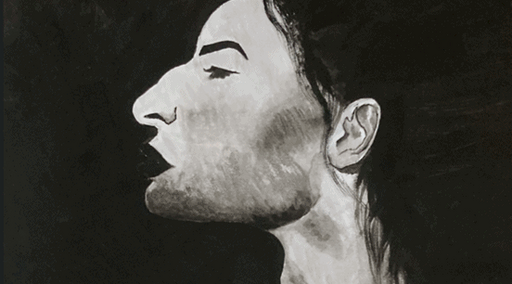 Monochromatic profile painting honours the quiet strength of an individual voice calling for social change and global peace.