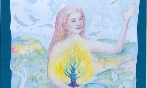 A student nurtures a glowing heart-tree, symbolising an earth-centred connection to the Blue Mountains and their inner light.