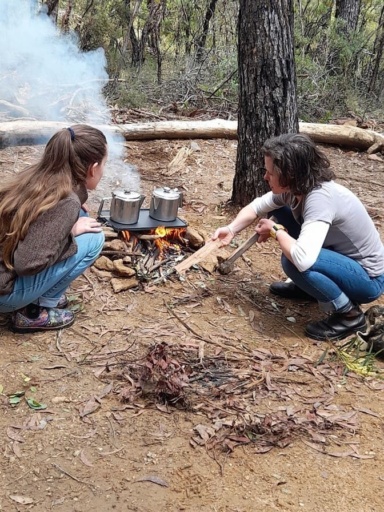 Students connect with Country and First Nations culture beside a bush campfire in the Blue Mountains.