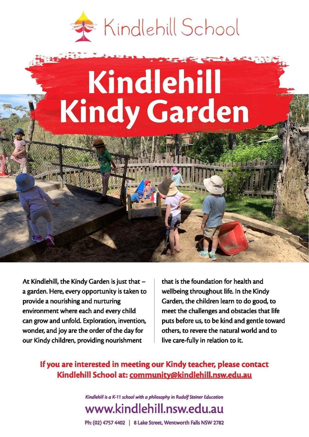 Children explore the garden, honouring their connection to nature and community through purposeful play in the Blue Mountains.