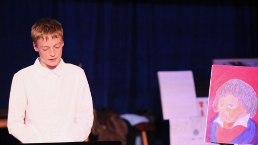 Confident Class 6 student presents his Big Project, showcasing the culmination of his curiosity through art and storytelling.