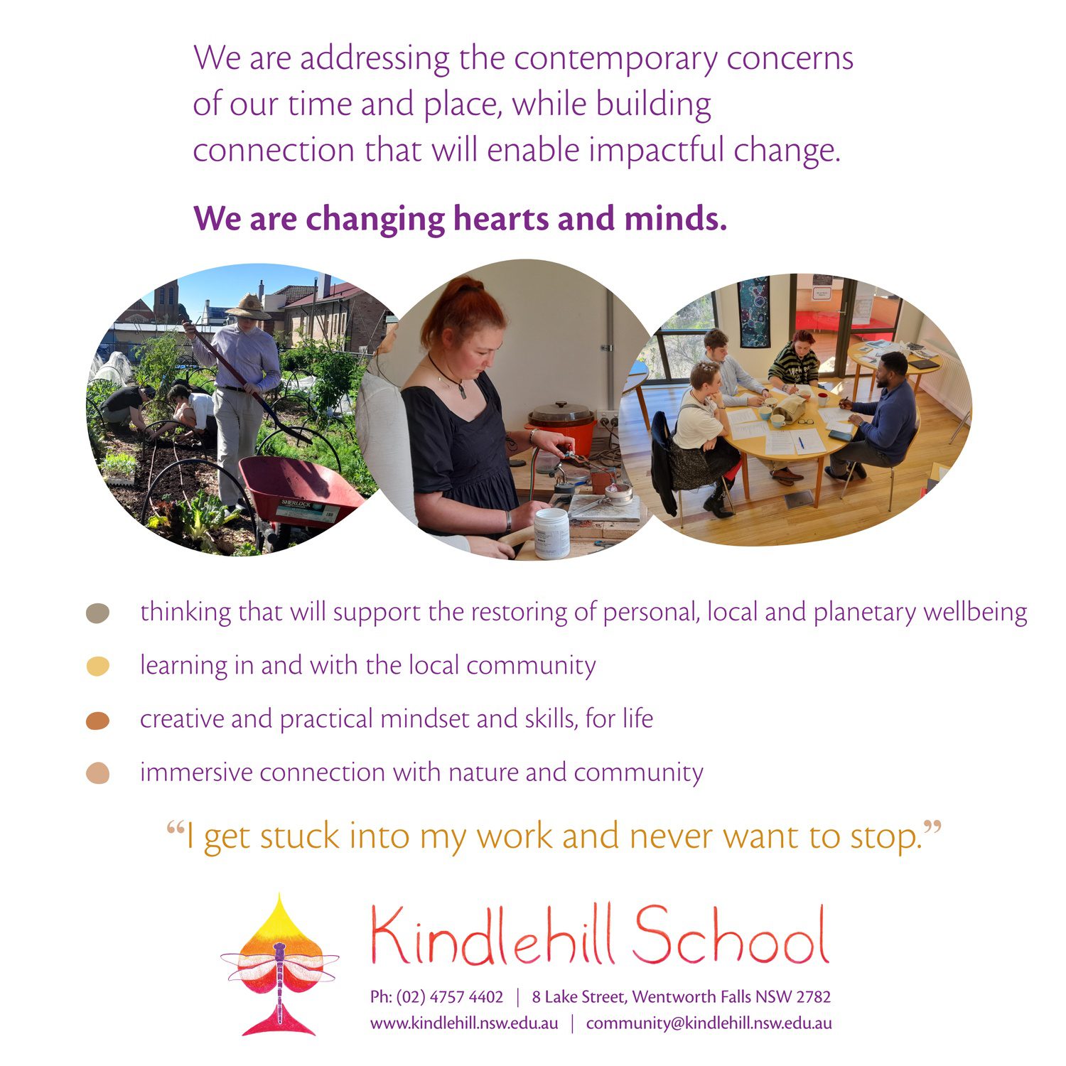 Students cultivate purpose through gardening, artistic craftsmanship, and collaboration, fostering deep connection to the land and community spirit.