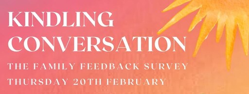 Kindling Conversations banner featuring a radiant sun, inviting family voices to strengthen the schools communal hearth and purpose.