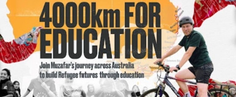 Muzafars 4000km bicycle journey across Australia championing refugee education and global social responsibility through community-led action.