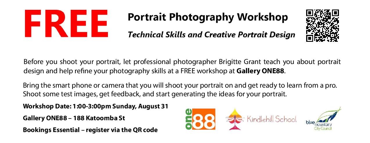 Free portrait photography workshop at Gallery ONE88 empowering Kindlehill students to explore identity through professional artistic expression.
