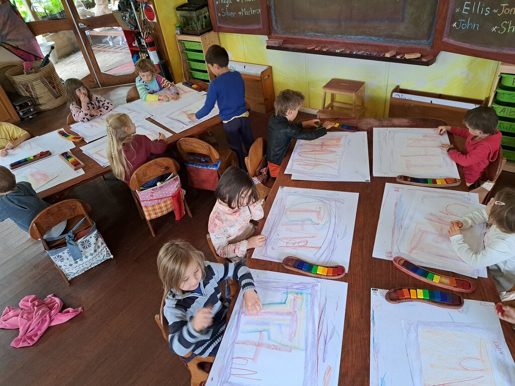 Kindlehill students cultivate imagination and communal rhythm through colourful drawings, connecting their head, heart, and hands together.
