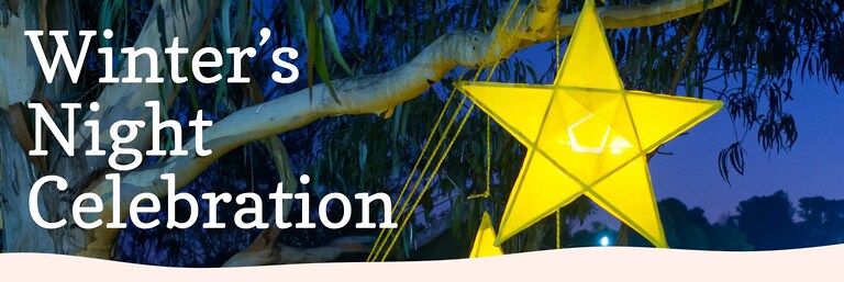 Radiant star lantern hanging from a gum tree, honouring Kindlehills Winters Night Celebration of community hope and renewal.