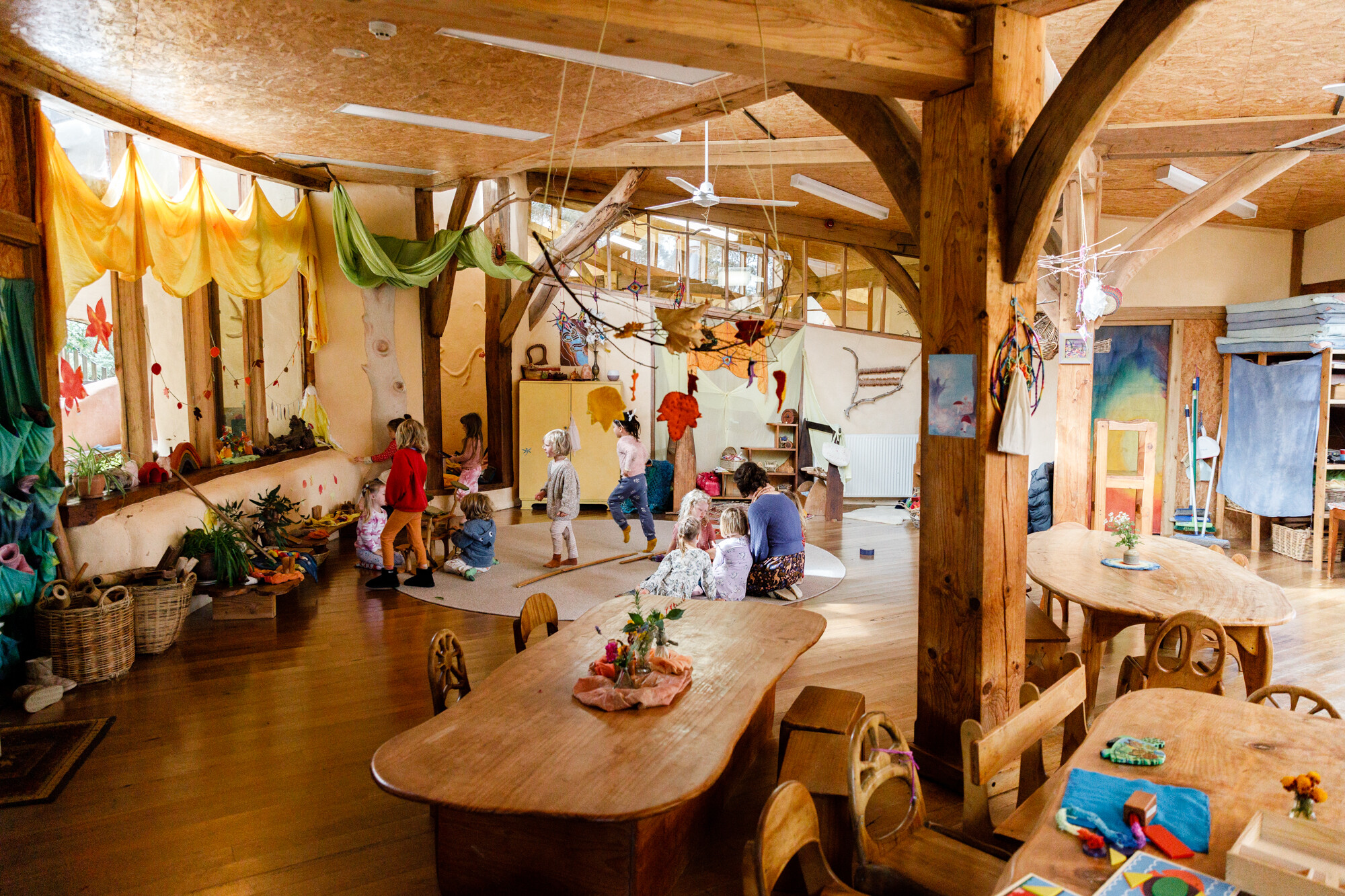 Children cultivate whole selves through play and rhythm inside Kindlehills warm, light-filled and earth-centred timber classroom.